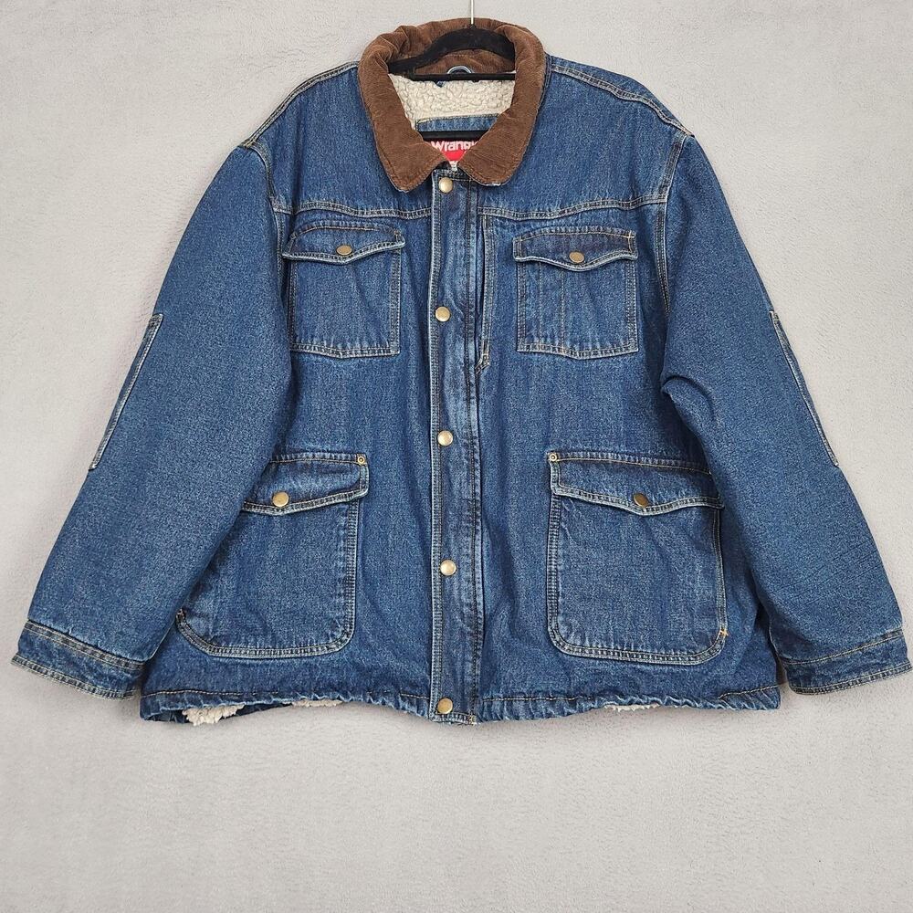 Wrangler Jacket Mens 4XL Blue Denim Sherpa Lined Workwear Parka 21A21GA-WADB